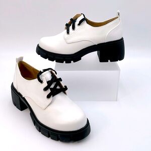 SODA White 1” Platform 2.5” Heel Lace-up Loafers‎ Lug Shoes Casual JOJO-S - 8